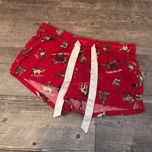 Red comfy pajama shorts.
